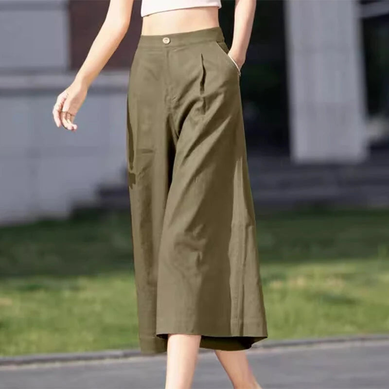 ZANZEA Daily Style Womens Crop Long Pants High Waisted Casual Loose Wide Leg Trousers