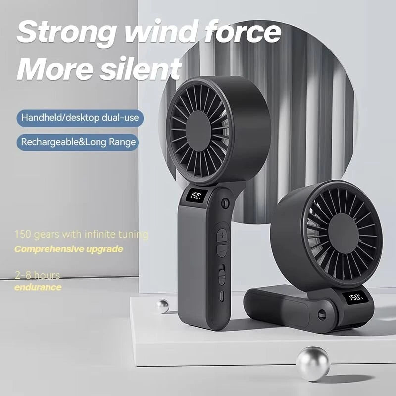 Foldable Handheld Fan 150 High Speed Adjustable Noise Free USB Rechargeable 5000mAh Lightweight Design Cooling
