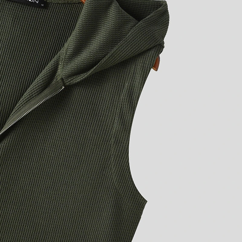 INCERUN Zip-Up Hooded Tank Top for Men Comfy Solid Color Men Vest Summer Daily Sleeveless Male Clothing