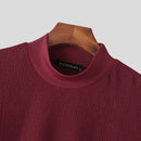 INCERUN Mens Half-collar Solid Knitted pit-stripe Short Sleeve T-shirt