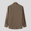 INCERUN Mens Tie Design Long Sleeve Shirt Casual Solid Color Fashion Design Men Top Loose Fit