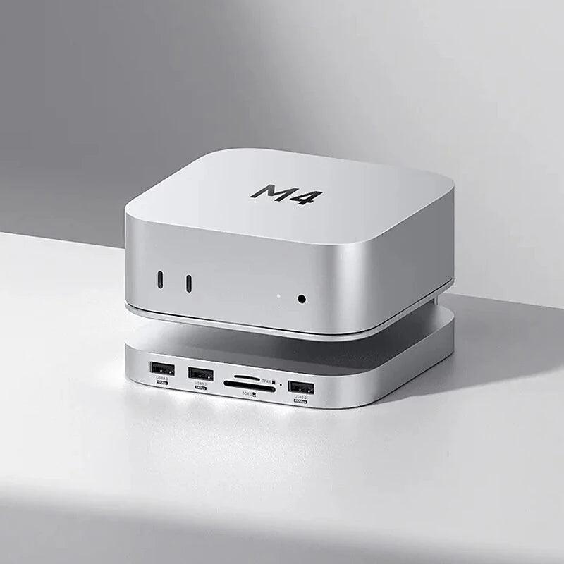 Hagibis MC60 MC60H USB-C Hub with M.2 SSD Enclosure for Mac Mini M4/M4 Pro Stand Type-C Docking Station SSD Case USB3.2 Gen2 SD4.0 TF4.0 4K HD