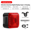 WEST BIKING Smart Brake Sensing Bicycle Taillight LED Digital Power Display Auto-stop Type-C 1100mAh Long Endurance Portable Bike Back Light for MTB Bike Road Bike Scooter