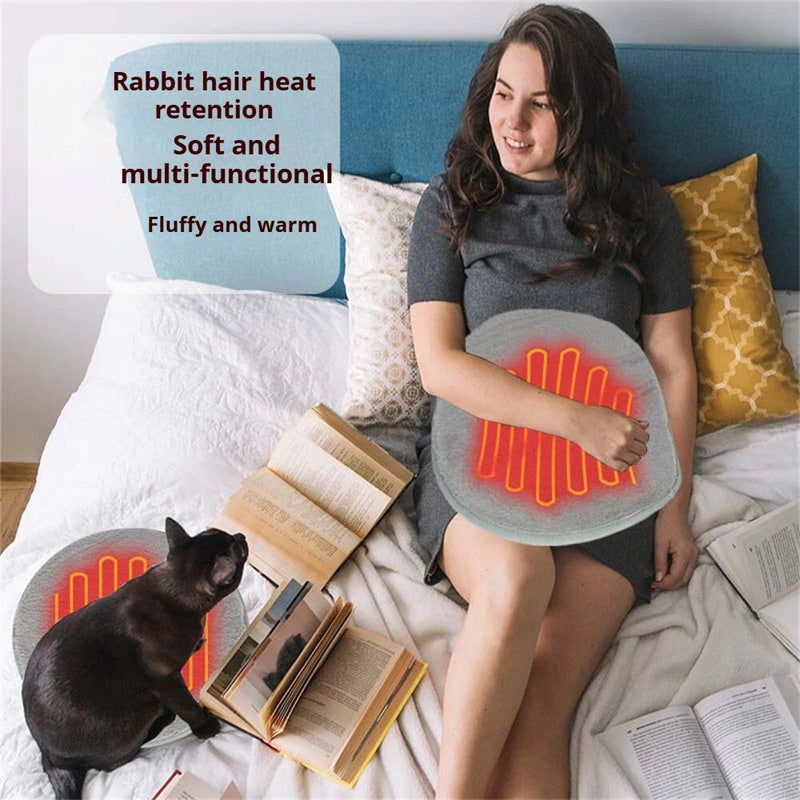 IPRee Winter Round Rabbit Fleece Usb Interface Waterproof Heating Seat Cushion, Office Outdoor Car Electric Heating Seat Cushion