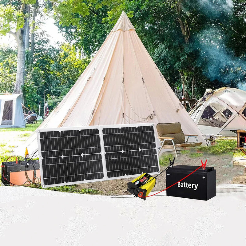 18W 12V Solar Panel Solar Power System Portable 4000W Power Inverter With 2 USB Ports 30A Solar Charge Controller LED Screen Display