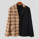 INCERUN Mens Plaid Patchwork Long Sleeve Blazer Two-tone Stylish Casual Suit Outwear for Spring Fall