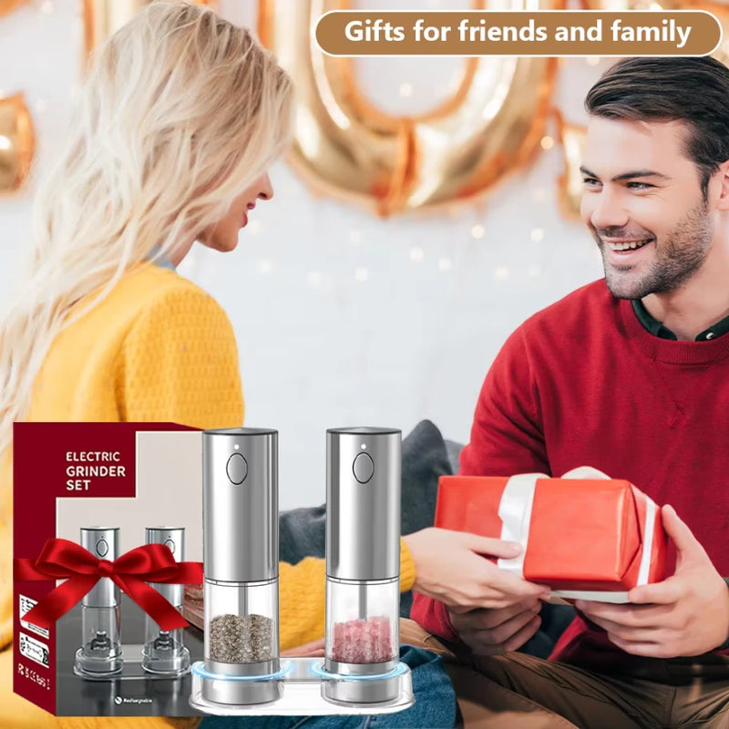 Stainless Steel Electric Pepper Grinder Set Rechargeable 95ML Pepper Grinder Set Sea Salt Grinder Electric Black White Pepper Grinder Bottle