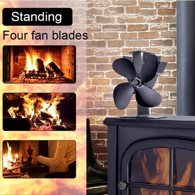IPRee 4 Blades Fireplace Fan Heat Power Stove Fan No Electricity For Wood Burner Log Burning Fire Parts for Pellet/Wood Burner/Oven-DY014L
