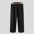 Men Expandable Waist Solid Color Casual Loose Fit Wide-leg Pants