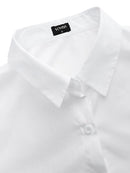 Women Casual Turn-down Collar Flare Sleeve Solid Color Blouse