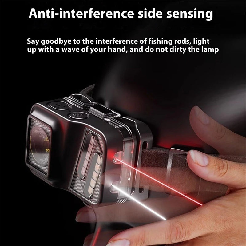 WARSUN 750 Lumens Rechargeable Lightweight Headlamp with Motion Sensor Running & Helmet Light LED Head Torch 5 Modes for Night Running Fishing Camping Cycling Work