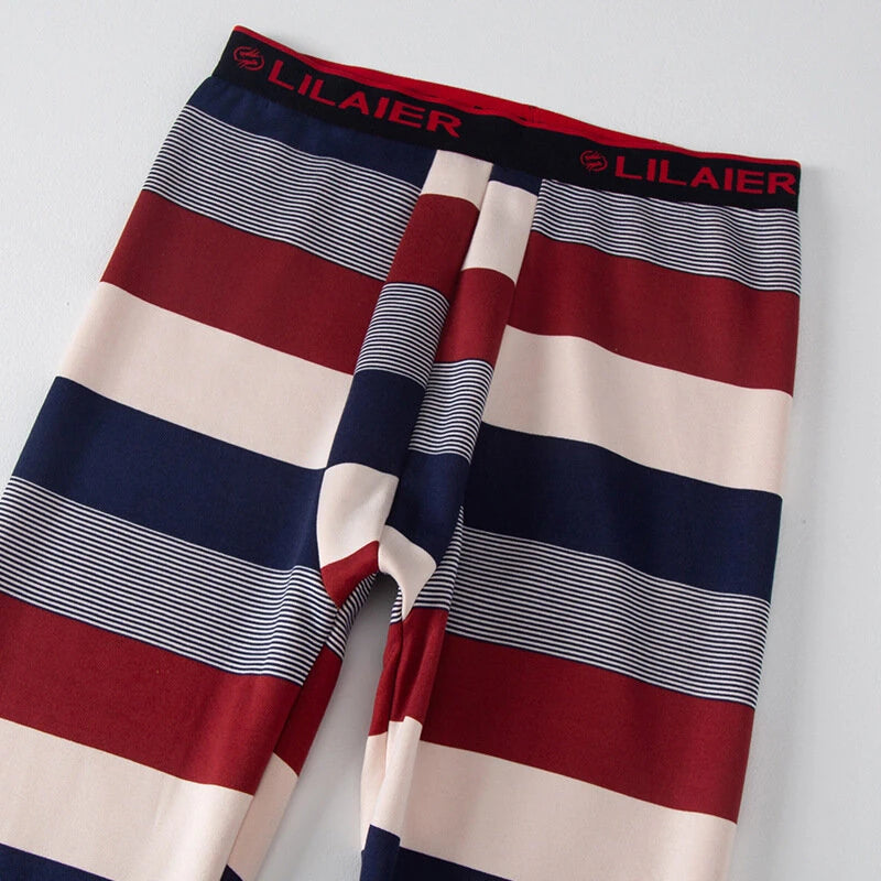 TENGOO 2 Pcs Men's Striped Thermal Underwear, Compression Thermal Base Layer Set, Comfy Moisture Wicking & Breathable Basic Long Sleeve & Leggings Casual Men Warm Underwear Set, Long Johns Set, Men's Thermal Clothing