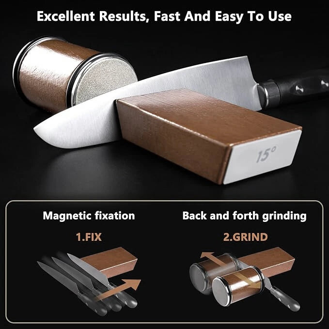 Newly Knife Sharpener Rolling Magnetic Knife Sharpener Kit Roller Edge Countertop Rolling Knife Sharpener Tool Two Sharpening Angles of 15 and 20 for Any Hardness Steel Makes Knife Sharpening