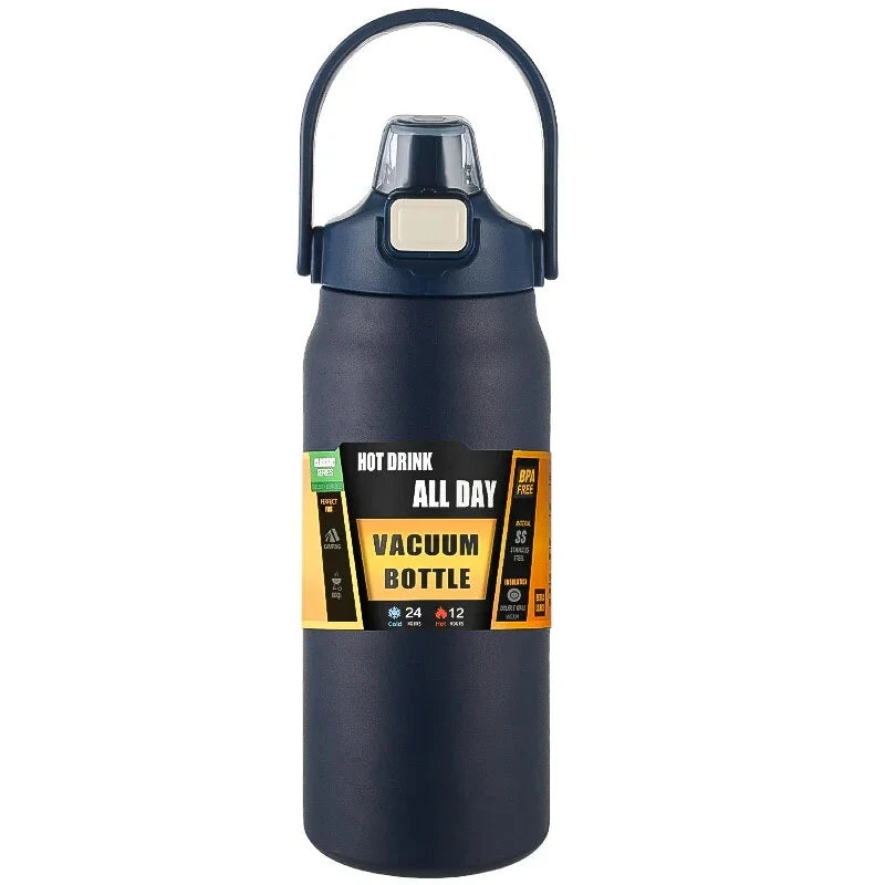 1500ml Large Capacity Portable Thermos Bottle with Straw, 304 Stainless Steel, Thermal Mug, Cup, Coffee Cup, Sports Flasks, Cold and Hot Water Bottle