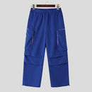 INCERUN Mens Zipper Big Pocket Pleated Design Pant Wide Legged Trousers Casual Solid Color Elastic Waist Pant S-5XL