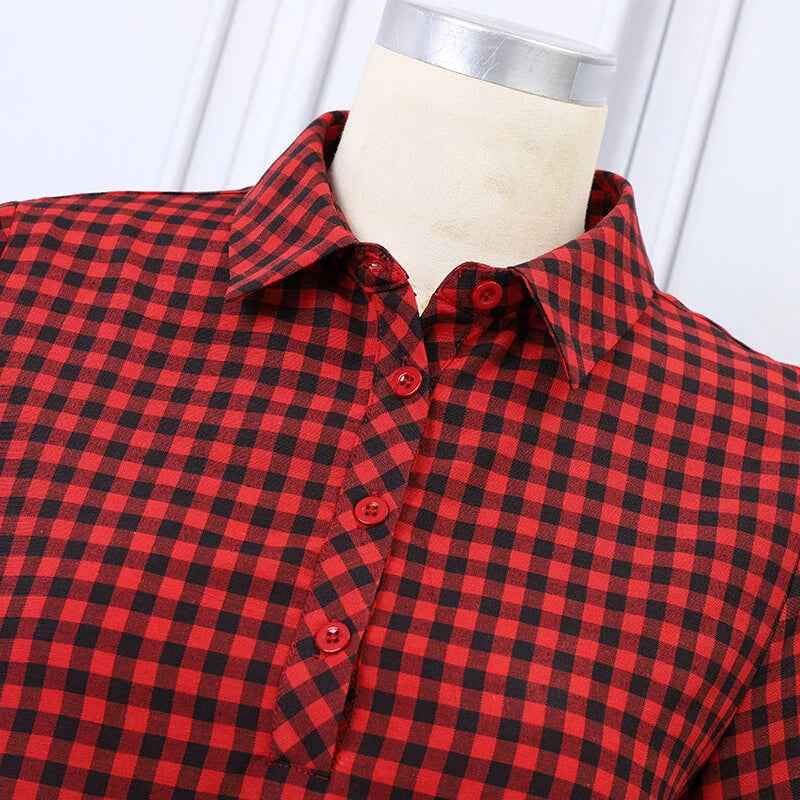 ZANZEA Elegant Style Women's Dresses Daily Short Sleeve Lapel Plaid Loose Midi Shirt Dress