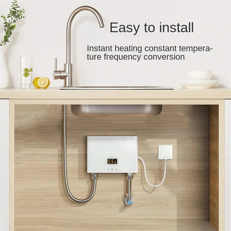 220V 3000W Instant Water Heater Bathroom Kitchen Wall Mounted Electric  Hot Water FastHeater LCD Temperature Display with Remote Control