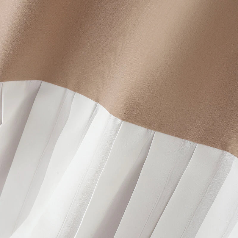 ZANZEA Fashion Style Womens Temperament Pleats Splicing Dresses Ladylike Short Sleeved Mini Contrast Dress