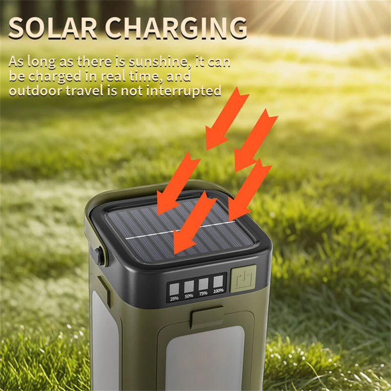 IPRee Portable Solar Camping Lantern LED Rechargeable Outdoor Hanging Tent Lamp Folding LED  With Hook Emergency Camping Light