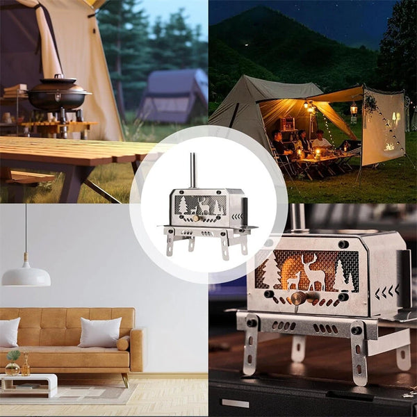 Portable Mini Stainless Steel Outdoor Wood Stove,Decorative Incense Holder for Christmas Tree and Elk Table Ornament for Camping Hiking