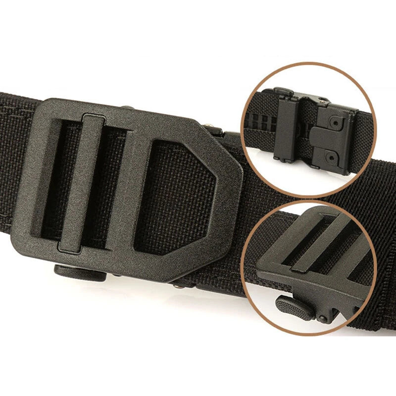 TUSHI 120cm Length Fashion Automatic Buckle Military Tactical Belt Thick Canvas Webbing Outdoor Shooting Waistband for Men Camping Hiking