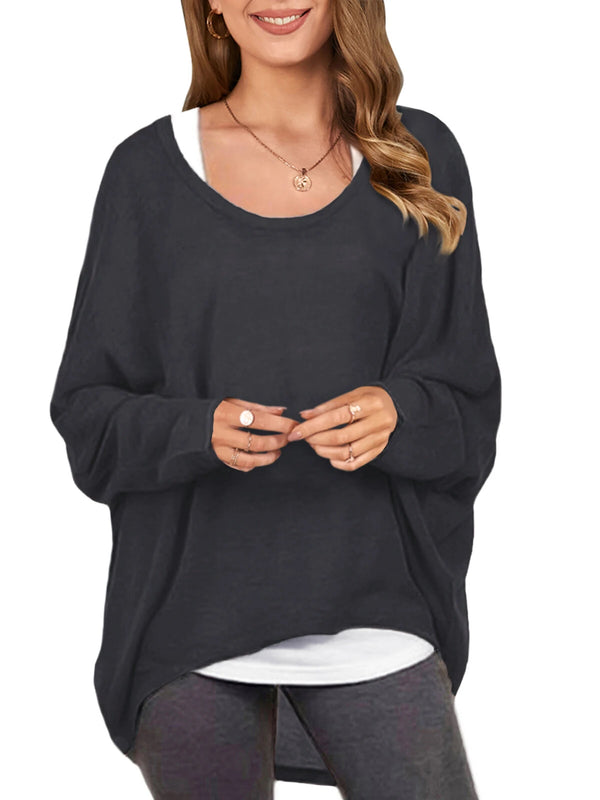 ZANZEA Plus Size Womens T-shirt Long Bat Sleeve Round Neck Loose Solid Color Pullover Plus Size Casual Shirt T-shirt
