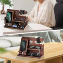 Multifunctional Desktop Charging Mobile Phone Holder Wooden Phone Storage Stand Key Holder Wallet Stand Watch Organizer