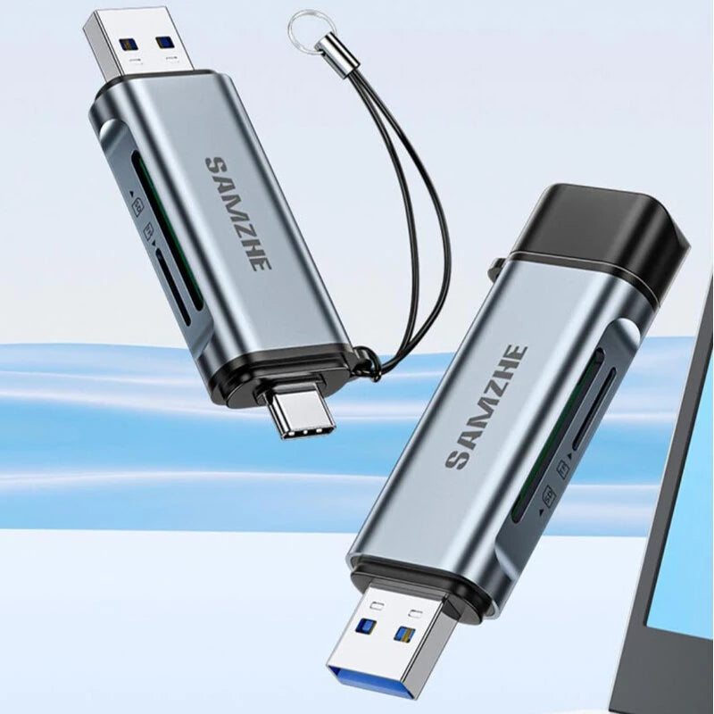 SAMZHE CRS22 USB3.2Gen1 Card Reader USB-A&Type-C Dual Interface OTG Adapter Dongle 5Gbps High Speed SD/TF Dual Slot for Smartphone Laptop Plug and Play
