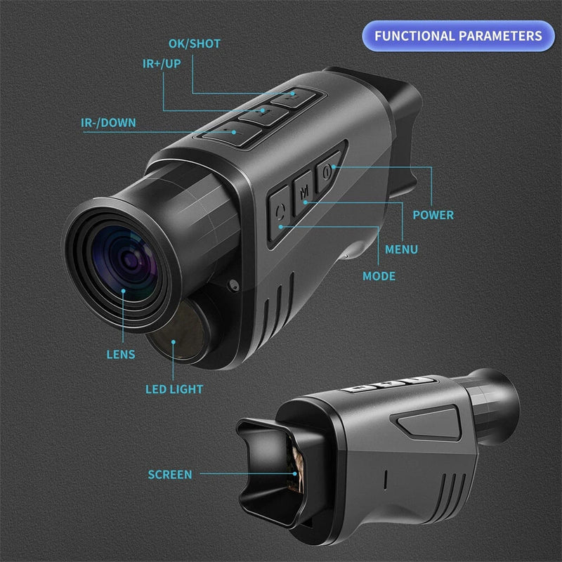 IPRee 1080P HD Monocular with 16X Digital Zoom, 7-Level Brightness Adjustment, Clear Viewing up to 300 Meters in Total Darkness, Essential for Nighttime Activities, Night Vision Glasses