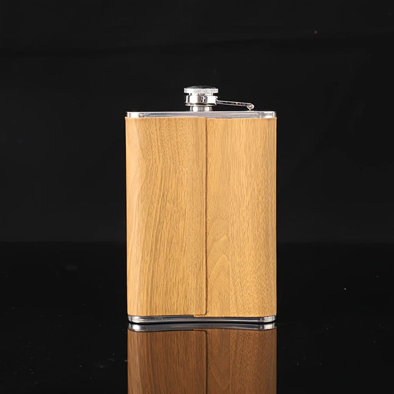 400ml Wood Grain Flask Set Stainless Steel Men's Small Hip Flask with Cup Funnel Metal Outdoor Portable Flask Portable Wine Kit