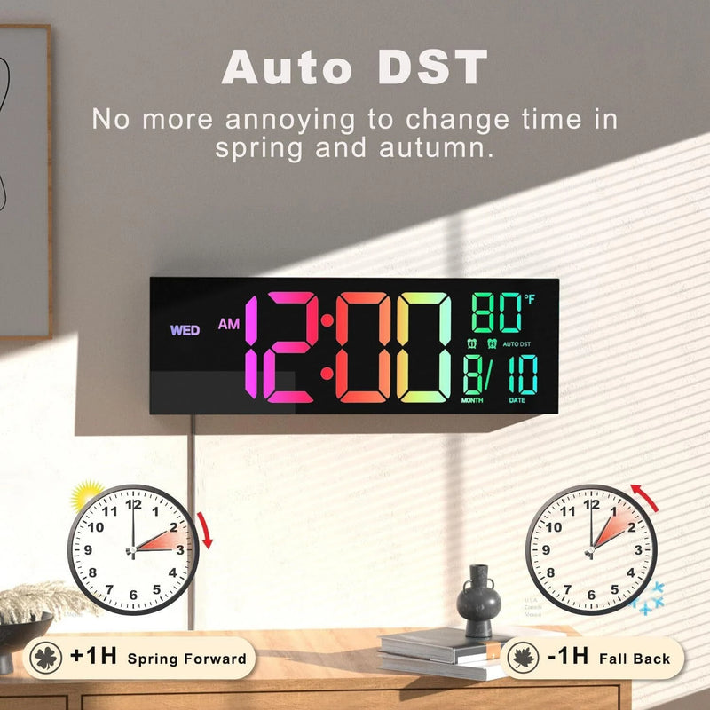 16 Inch Large LED Digital Wall Clock With Remote Control Dymamic RGB Display Automatic Brightness Date Temperature Night Light Gym Clock Suitable For Living Room Bedroom Office Wall Decoration