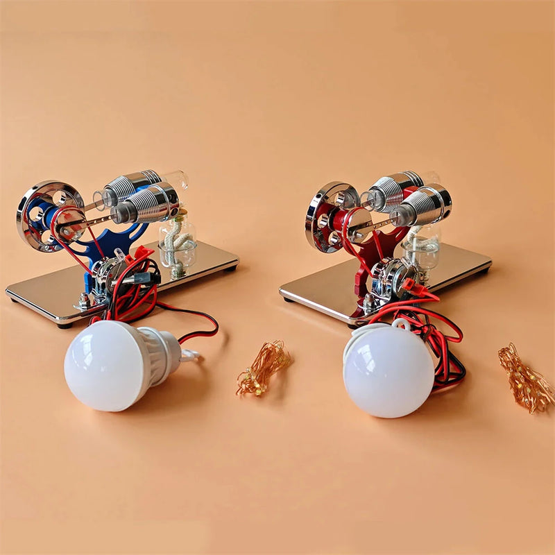 LL-015 -Type Mirror-Reflective Thermal Hot Air Stirling Engine Generator Model with LED Bulb Science Discovery Education STEM Toy