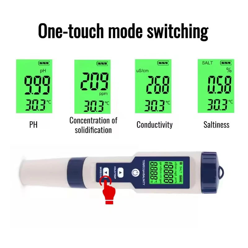 5-In-1 Salinity Meter PH/TDS Water Tests TIF/EC/Temperature Multifunctional Water Quality Tests TIF with LCD Display