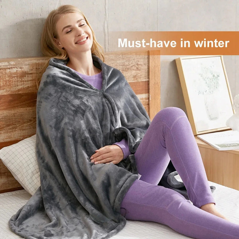 150 X 85cm USB Electric Heating Blanket Heated Shawl Blanket 3 Levels Adjustment Fast Heating Winter Electric Blanket Charging Heating Blanket Office Nap Plus Velvet Warm Heating Shawl