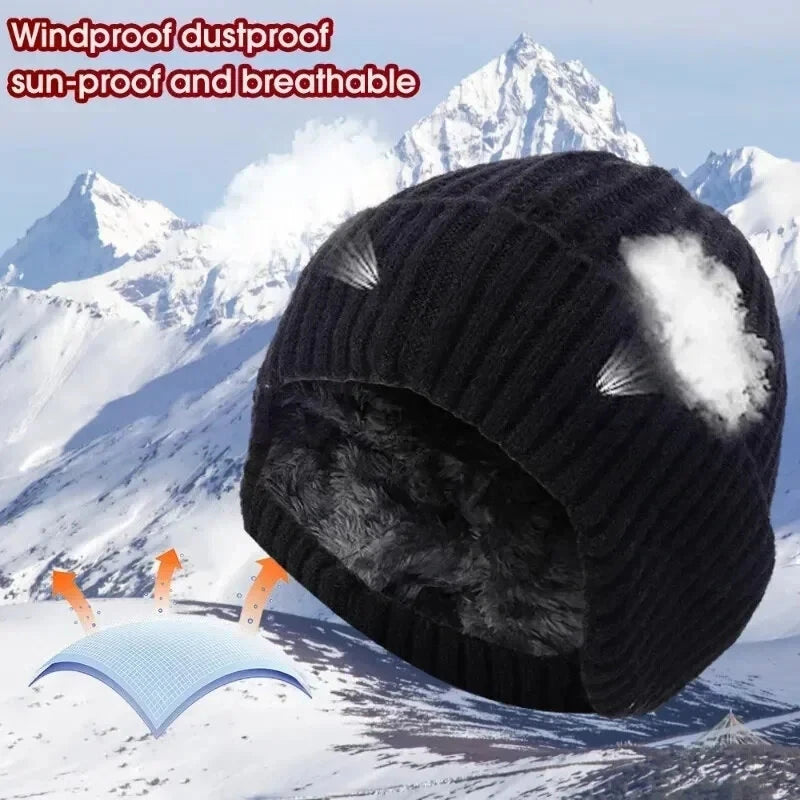 XANES Winter Bike Knitted Hat Outdoor Plush Warmth Cap Peaked Earmuff Fashion Casual Faux Fur Lined Bomber Hats Cycling Ear Protection