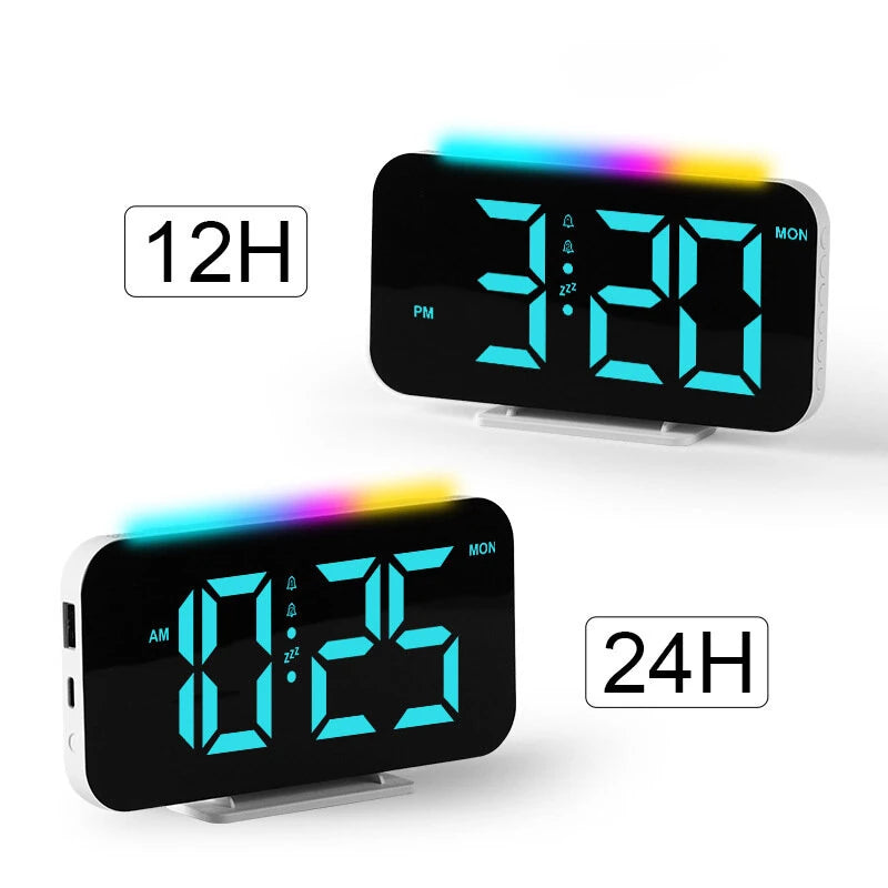 RGB Clock Simple Colored Light Electronic Clock Atmosphere Light Electronic Clock Multi-Function Alarm Clock Dual Display of Time and Week