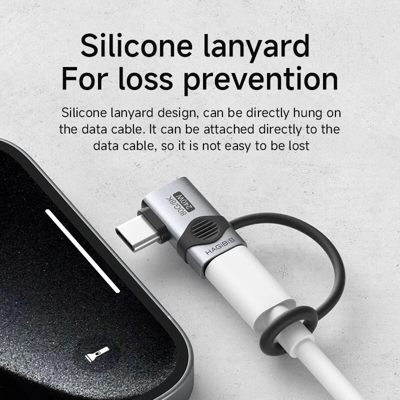 Hagibis 240W USB-C to C Adapter with Lanyard 80Gbps 90 Degree Converter 8K Video USB4 Adapter for MacBook iPhone 16 Pro Tablet