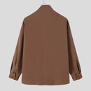 INCERUN Mens Solid Irregular Neck Long Sleeve Shirt Fashion Casual Solid Color Shirt Top for Men