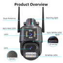 3MP+3MP Dual Lens WiFi Security Camera 5X Zoom Dual Screen PTZ Camera  ICSEE APP Outdoor Auto Tracking Color Night Vision AI Human Detection Two-Way Audio IP66 Waterproof Surveillance Camera