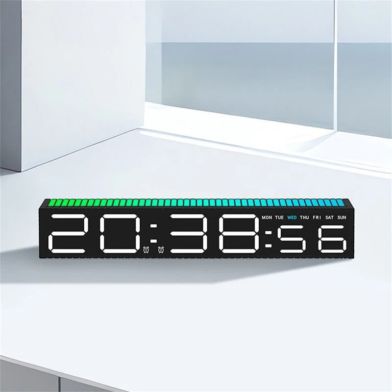 RGB Light Table Clock LED Alarm Clock Speaker Display Colorful 3 Levels Brightness Dual Mode LED Lamp Strip Rhythm Pickup Design for Home Desktop