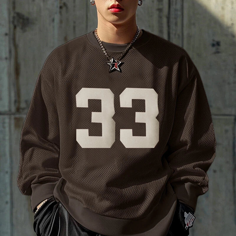 INCERUN Mens Digital Print Textured Long-Sleeve T-Shirt Fashion Mesh Fabric Matching Top Loose Fit Plus Size S-5XL