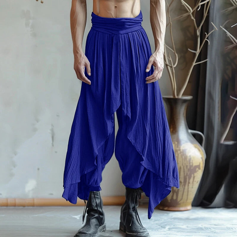 INCERUN Mens Deconstructed Solid Color Layered Pant Fashion Comfortable Elastic Waist Trousers for Men