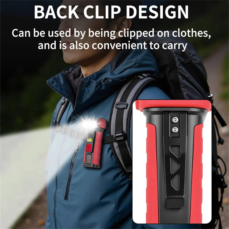Mini Convenient Rotating Flashlight 6 Modes Adjustable Portable Emergency COB Floodlight Magnetic Work Light For Camping Fishing