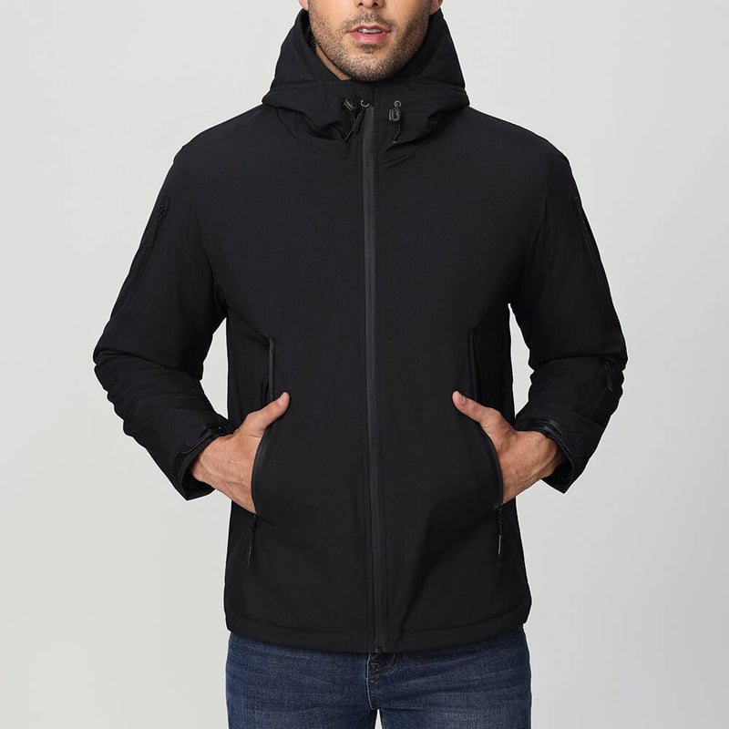 TENGOO 10 Zones Electric Heated Jacket - 3 Gear Control Temperature, Windproof, USB Charging, Thermal Hoodie Coat for Outdoor Hiking Camping