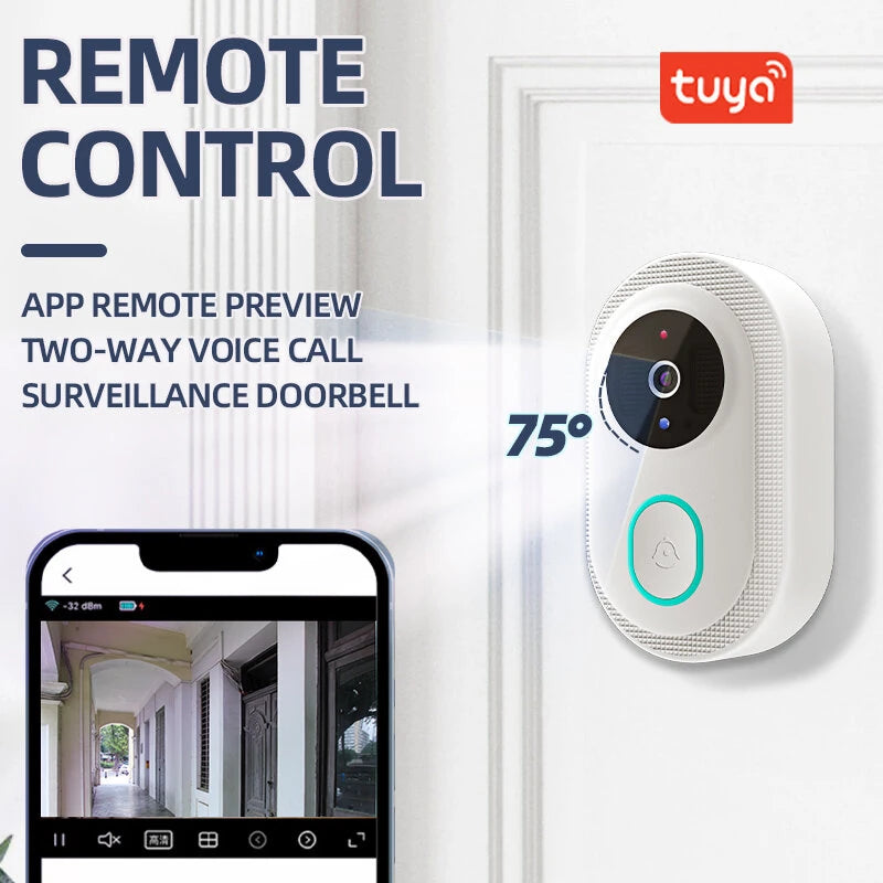 Tuya Smart Video Doorbell Wireless WiFi Two-Way Video Talk Voice Change Intercom Infrared Night Vision IP65 Waterproof 800mAh Battery Smart Life APP Wireless Visual Doorbell