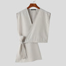 INCERUN Mens Solid Fashion Irregular Slanting Lapel Sleeveless Waistcoat