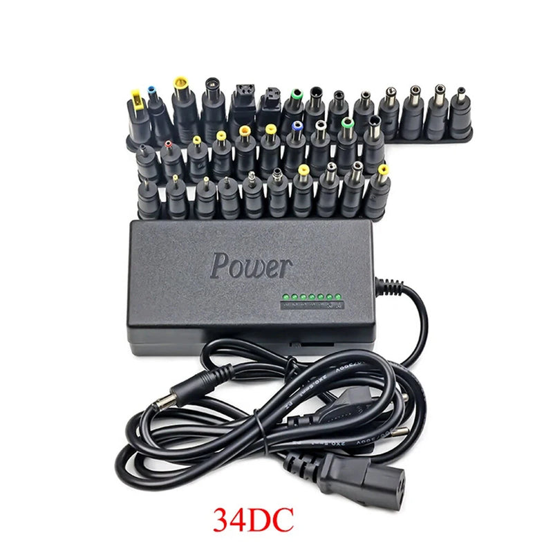 Universal Power Adapter Charger 96W 12V-24V 4A with EU/US Plug and Multiple Pins Adjustable Voltage Portable Laptop Charger