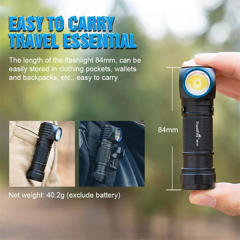 Trustfire MC18 1200 Lumens 2 In 1 L-shape LED Flashlight Headlamp With 18650 Battery EDC & Outdoor Lighting Torch Magnetic Rechargeable  Work Light Lamp