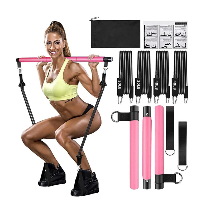 KALOAD Portable Yoga Pilates Bar Stick with Resistance Band Home Gym Muscle Toning Bar Fitness Stretching Sports Body Workout Exercise