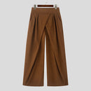 INCERUN Mens Ruched Crossover Design Pant Fashion Solid Color High Waist Casual Long Trousers for Male